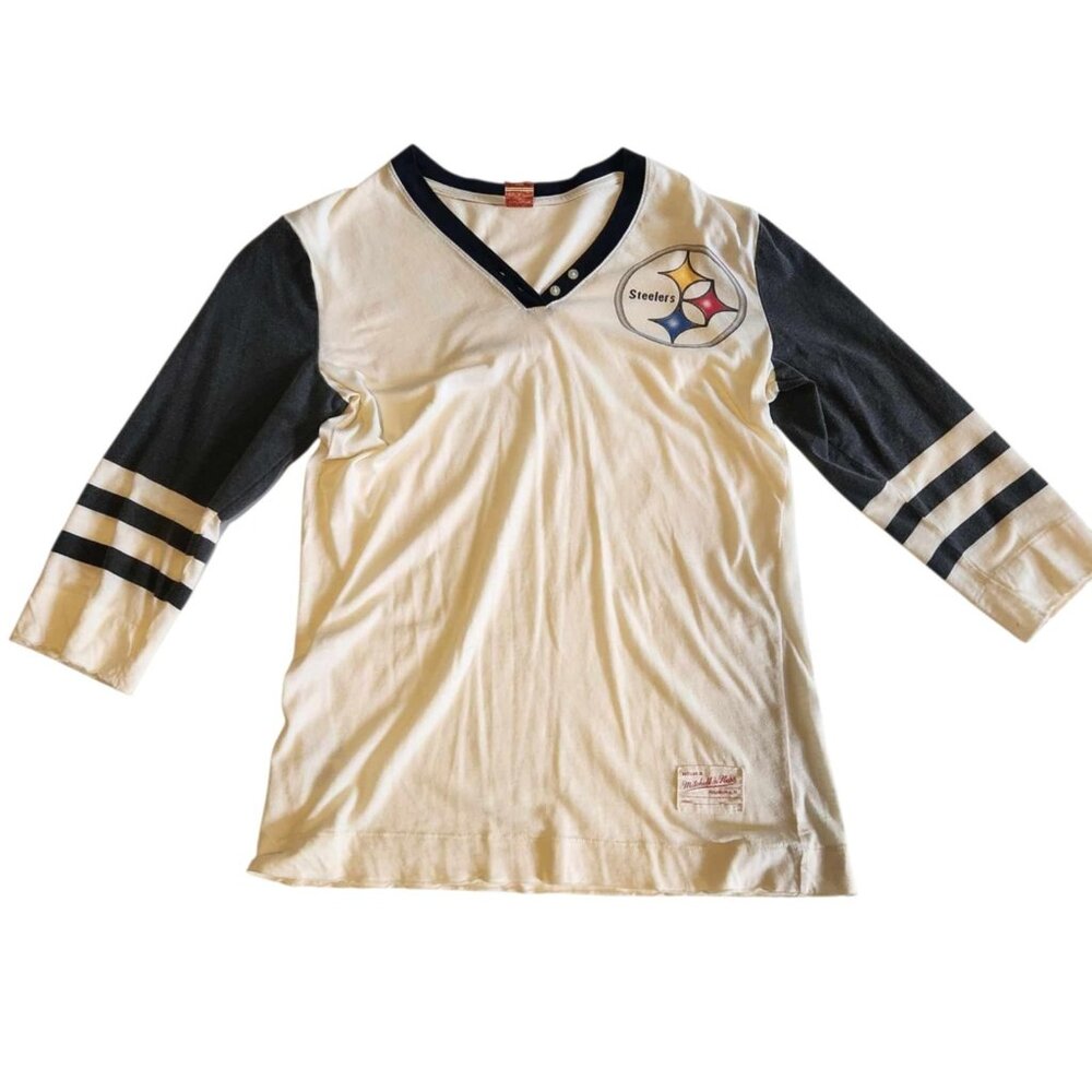 Pittsburgh Steelers Shirt Mitchell‎ & Ness Vintage Retro Style 3/4 Sleeve Medium